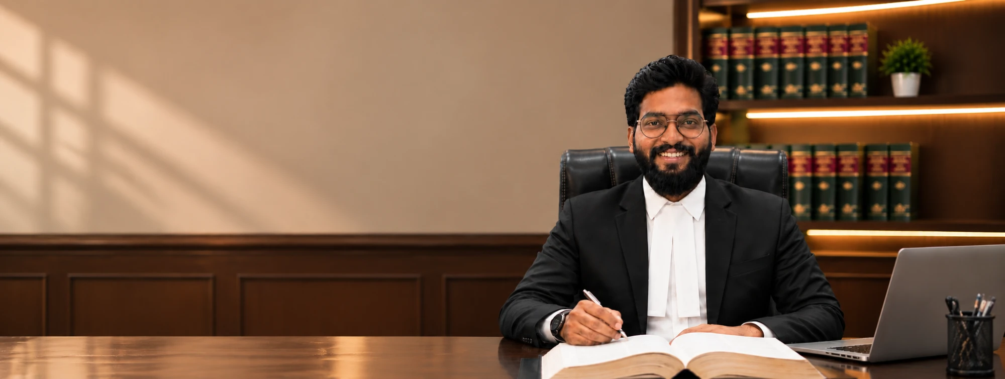Advocate Vishal Kotpalliwar seated at his desk